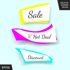 Creative sale banner collection. Set of shiny beautiful elements for promotion, advertisement and other purposes. Website banner or sticker design. Vector illustration, eps 10