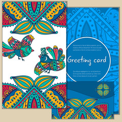 Set greeting vector cards and envelope. on decorated background. For party ,invitation, congratulation