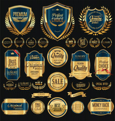 Golden shields laurel wreaths and badges collection