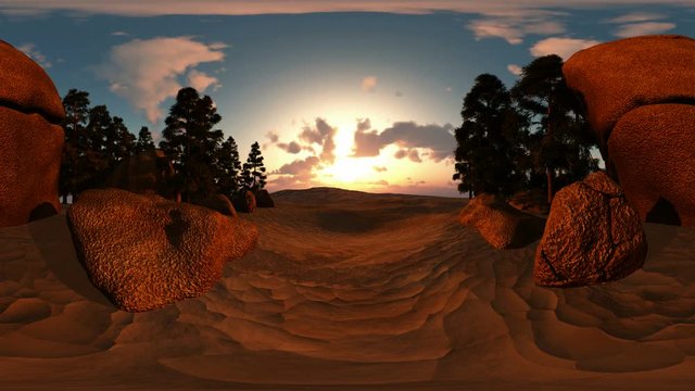 panoramic of pine trees in desert timelapse. made with the One 360 degree lense camera without any seams. ready for virtual reality 360