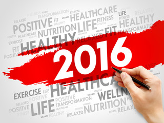 2016 health word cloud collage, concept background