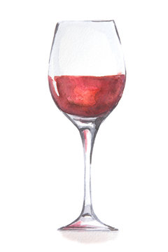 Watercolor red wine glass. Beautiful and elegant glass with alcoholic beverage. Art for menu decoration.