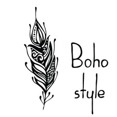 Hand drawn feathers. ink vector illustration. boho style design elements. ethnic creative doodles. isolated on white background