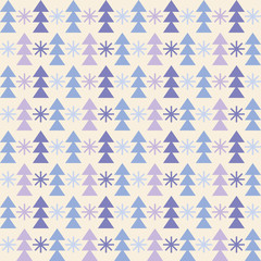 Seamless vector background with Christmas trees and snowflakes. Repeating background. Cloth design, wallpaper.