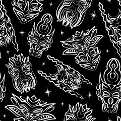 Seamless pattern with totem masks