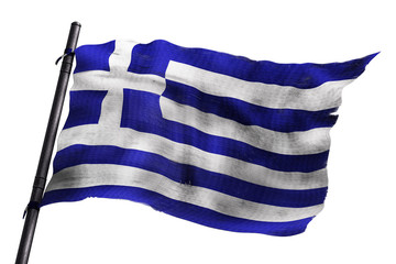Drapeau grec usé sur fond blanc