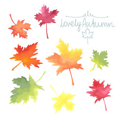 Autumn maple leaves. Watercolor imitation in vector. 