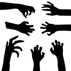 Fototapeta premium Set of zombie hands isolated on white background, vector