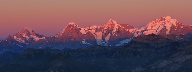 Eiger, Monch and Jungfrau at sunset - obrazy, fototapety, plakaty