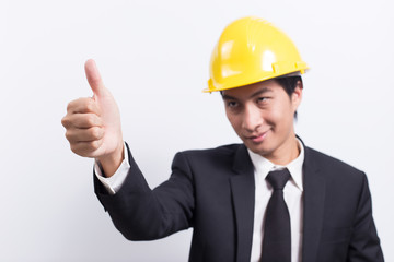 Engineer in black suit on isolated white background