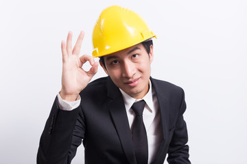 Engineer in black suit on isolated white background