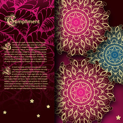 Cards or invitations with mandala pattern.Vector. vintage highly detailed Luxury lace festive ornament . Arabic motifs