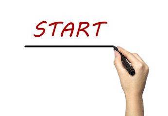 A woman wrote the word Start