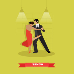 Couple dance tango concept vector poster. Man and woman dancing on a stage