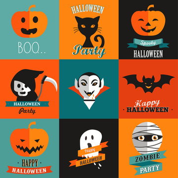 Halloween set of greeting cards, posters, banners