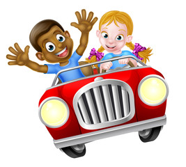 Cartoon Boy and Girl In Car