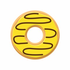 Sweet yellow donut isolated on white background. Yummy cookie donut food. Candy decoration color donut with topping. Glazed pastry delicious snack, eat candy.