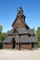 Norwegian Oslo restored stave church. Gol. Bygdoy. Norsk Folkemu