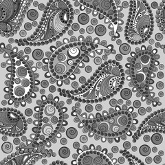 Seamless pattern for design. black and white elements of the paisley and flowers, tribal texture