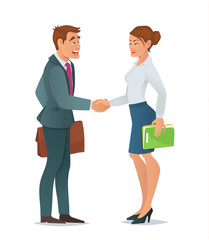 Handshake business woman and business man