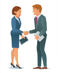 Handshake business woman and business man