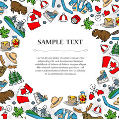 Cute decorative cover with hand drawn colored symbols of Canada