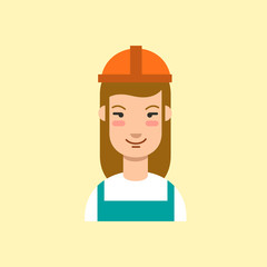 Builder vector character. Female builder on a background in helmet. Vector icon.