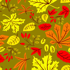 Vector autumn seamless pattern with leaves