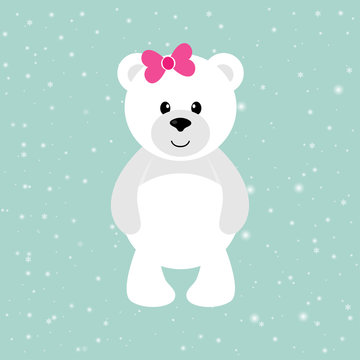 cartoon winter bear with bow