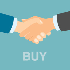 Buy concept handshake. Making agreement about buying and selling. Isolated hands shaking.