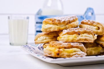 Homemade buns stuffed with cottage cheese