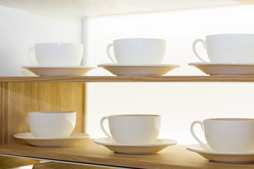 Shelves with kitchen utensils