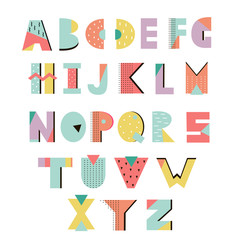 Creative summer alphabet. Memphis style. Geometric letters. Vector. Isolated. - 119975566