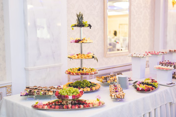 Buffet with a variety of delicious sweets, food ideas, celebration