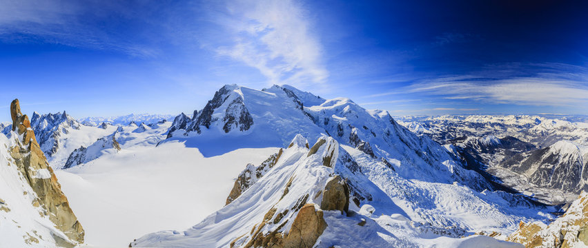 Mont Blanc and Chamonix, view from Aiguille du Midi