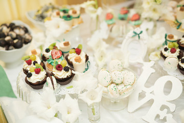 Buffet with a variety of delicious sweets, food ideas, celebration