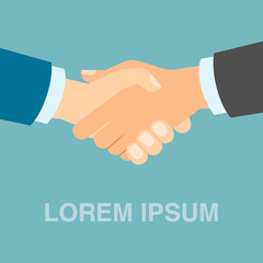 Isolated simple handshake icon with filler text lorem ipsum. Concept of agreement, teamwork, congratulation and more.
