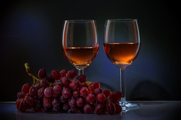 Vibrant rose wine with grapes
