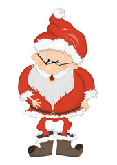 Isolated Santa Claus. Funny smiling Santa with glasses. Red suit and white beard. Symbol of New Year and Christmas.