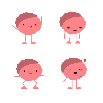 Cute brain character set. Vector cartoon illustration.