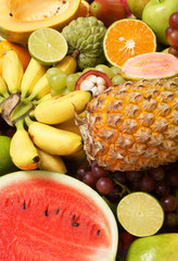 Many fresh fruits mixed, fruits background