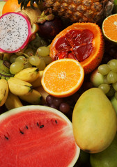 Many fresh fruits mixed, fruits background