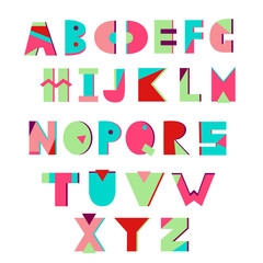 Colorful creative alphabet.  Geometric style. Vector. Memphis style. 80s - 90s style.