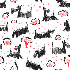Cute doodle seamless pattern with Scotch Terrier dog breed