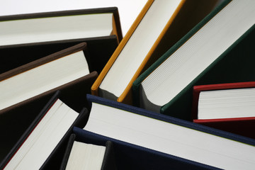 colorful hardback books seen from above