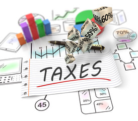 Analysis of financial data in charts, accounting, tax return, tax money