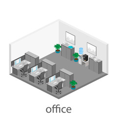 isometric abstract office floor interior departments concept vector.