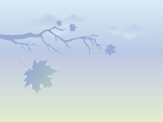 Autumn landscape vector. Branch with falling leaves. Dreamy landscape