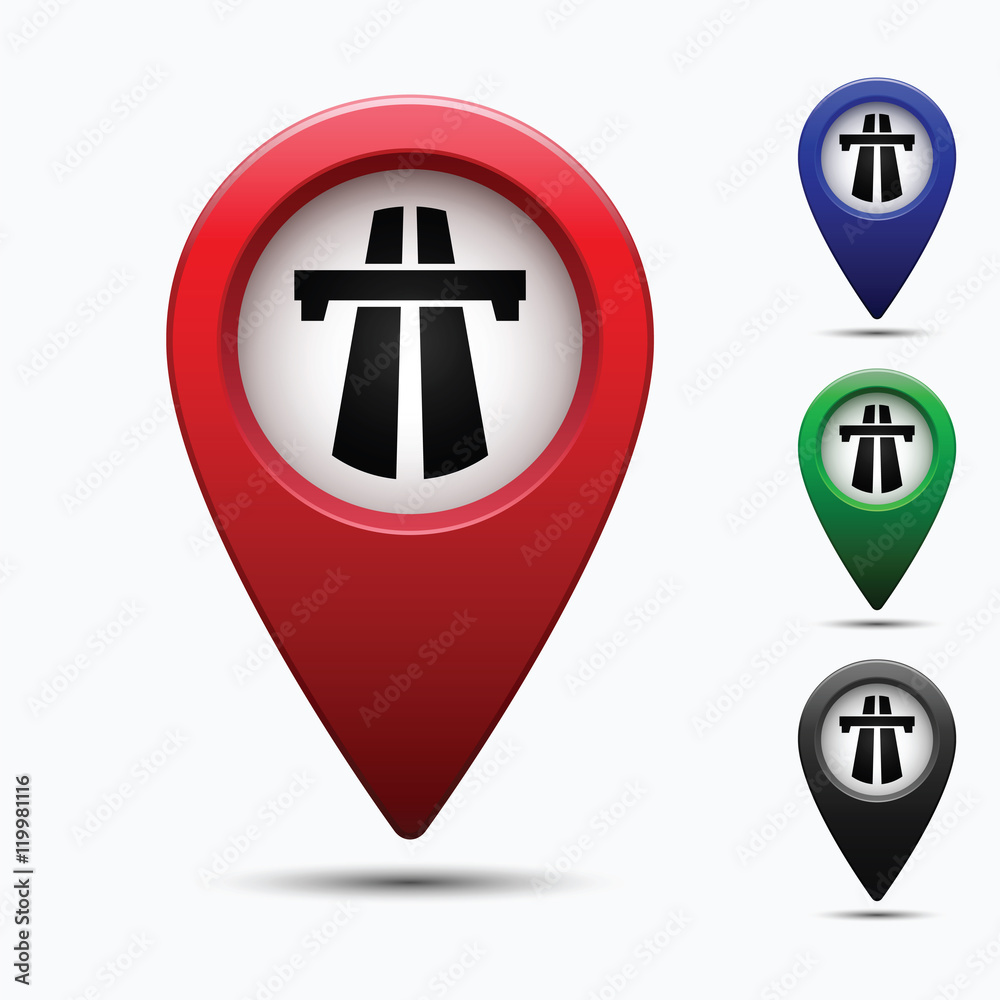 Poster colored map pointer with symbol highway, motorway, autobahn and speedway. for location maps. navigat