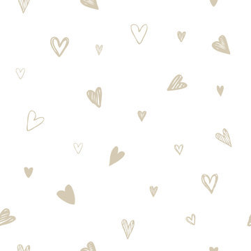 Heart background vector. Natural beige design. Hand drawn hearts.